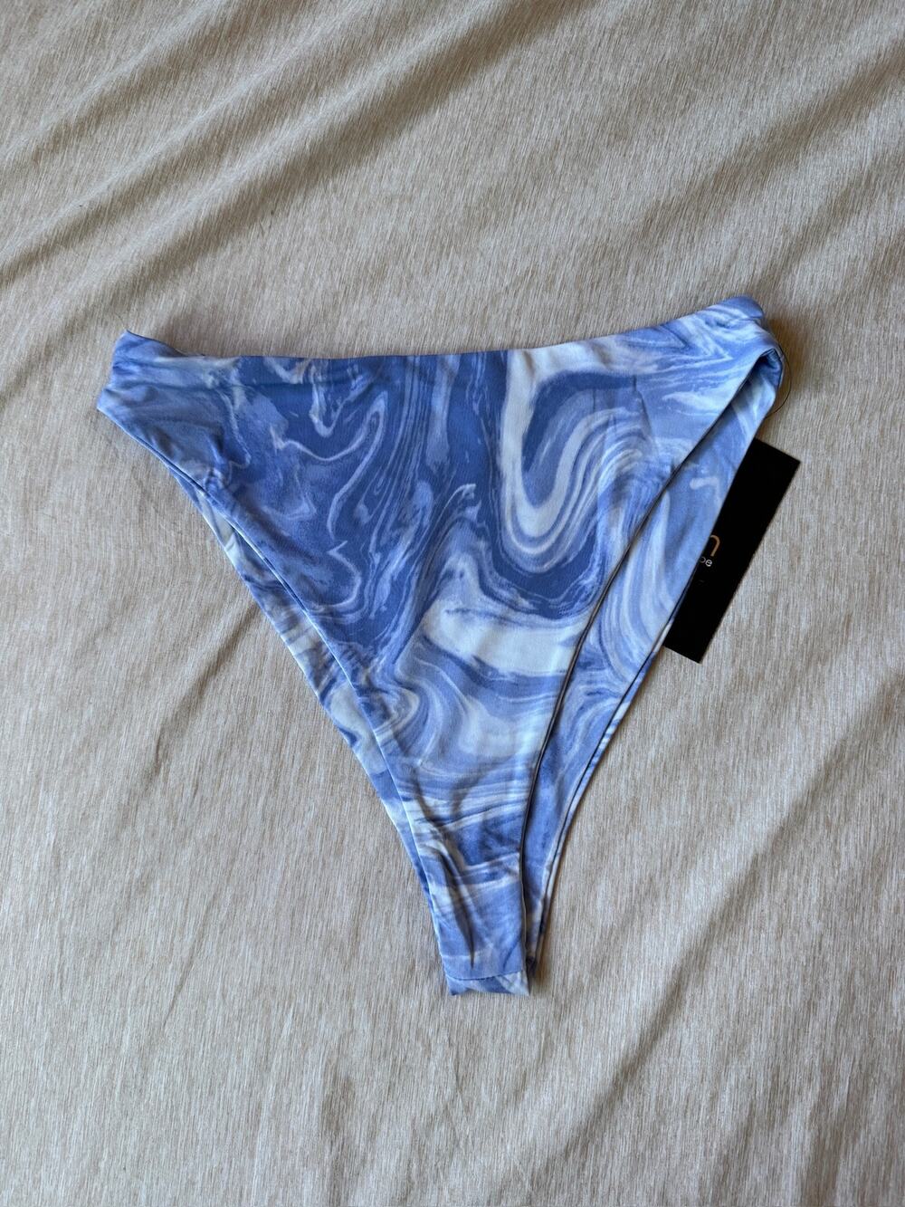 naked wardrobe marble blue‎ & white bikini bottom size medium